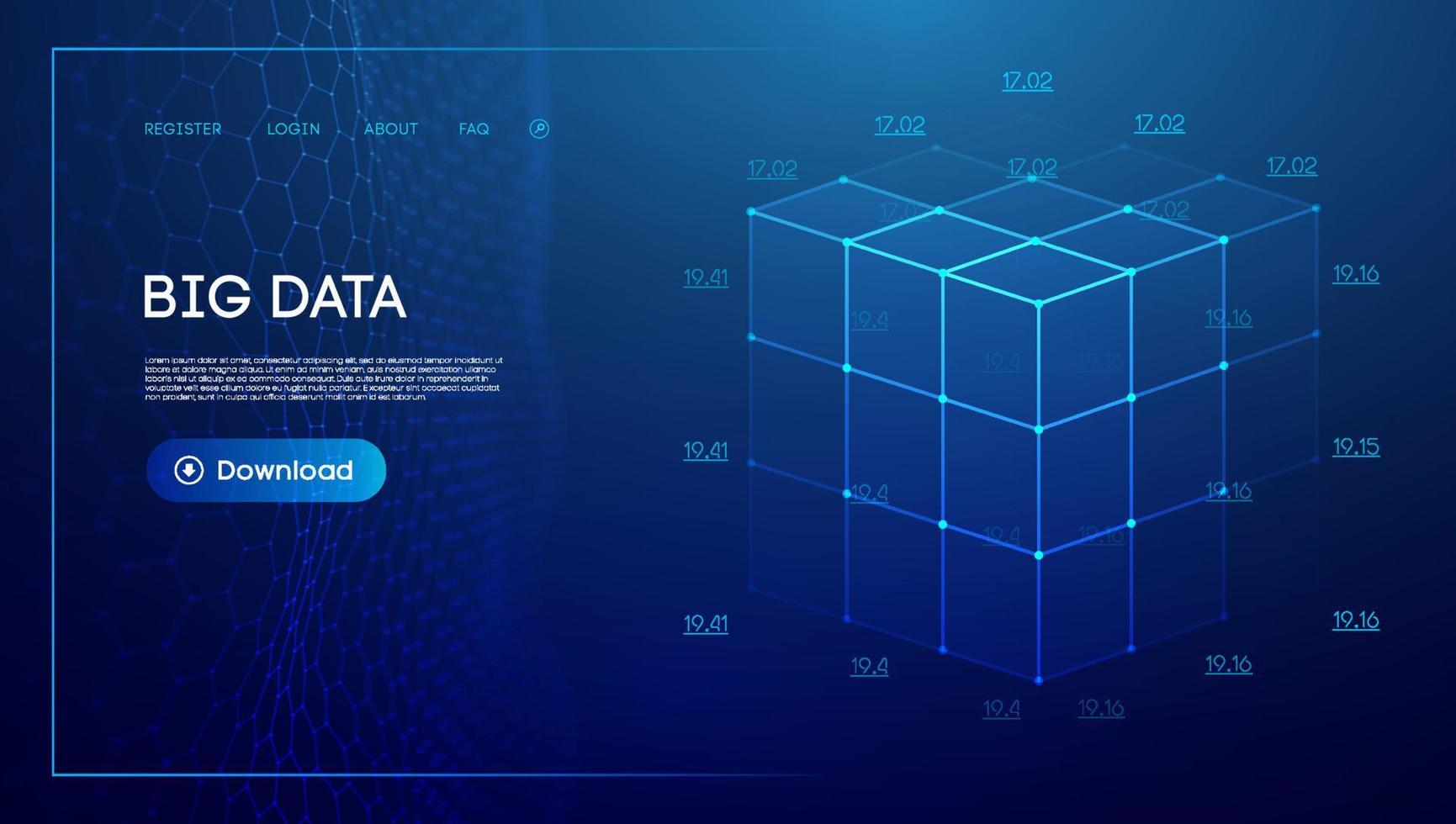 Big data and data science. Isometric cube technology background. Geometric futuristic blue tecgnology background. vector