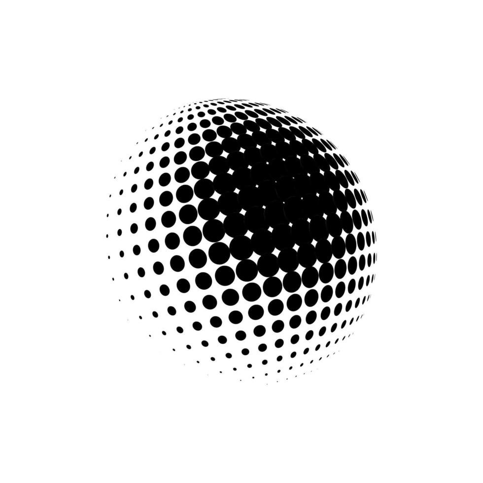 ilustración de vector punteado de esfera de semitono. logotipo de puntos de patrones de semitonos circulares. Ilustración de vector de globo.