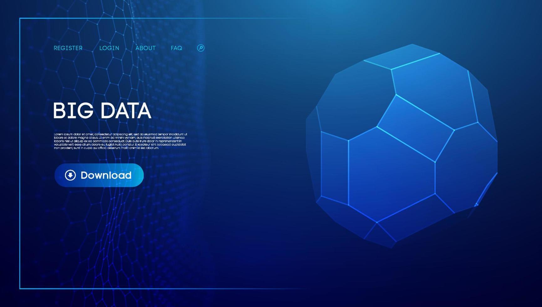 Technology sphere 3d. Blue big data background. Wireframe mesh protect globe. vector