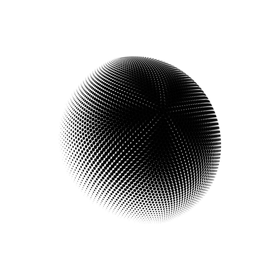 ilustración de vector punteado de esfera de semitono. logotipo de puntos de patrones de semitonos circulares. Ilustración de vector de globo.