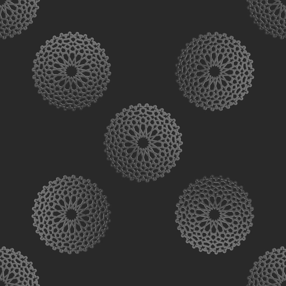 Seamless islamic pattern with radial ornament in moroccan style. Mettalic pattern on dark background. Abstract geometric ornament vector. vector
