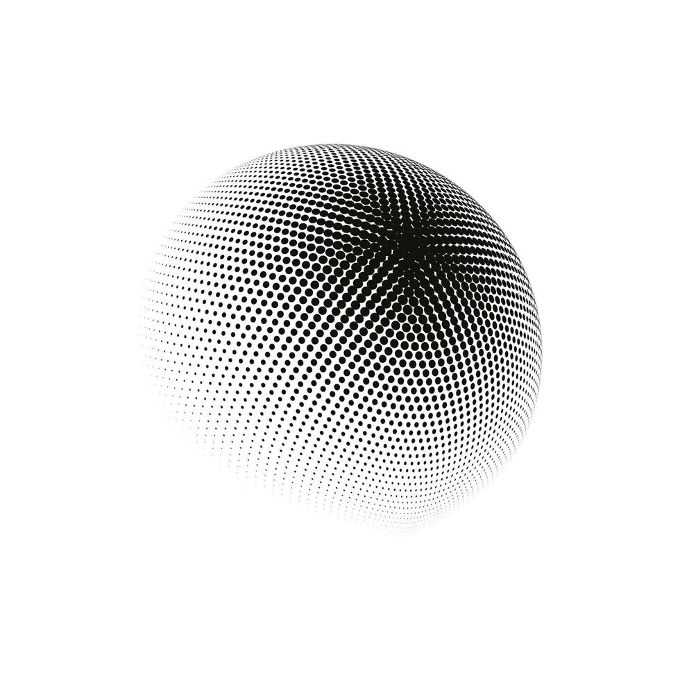 ilustración de vector punteado de esfera de semitono. logotipo de puntos de patrones de semitonos circulares. Ilustración de vector de globo.