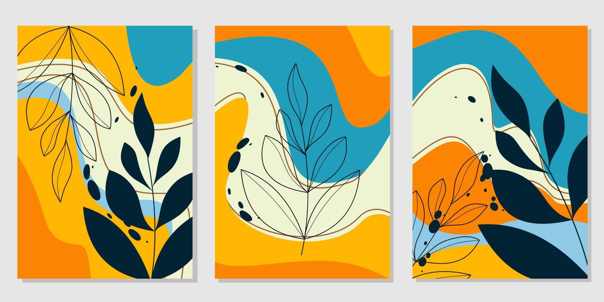 Boho aesthetic abstract botanical wall art poster prints. Scandinavian design. Bohemian collage wall prints. Mid Century Modern design. Vector illustration