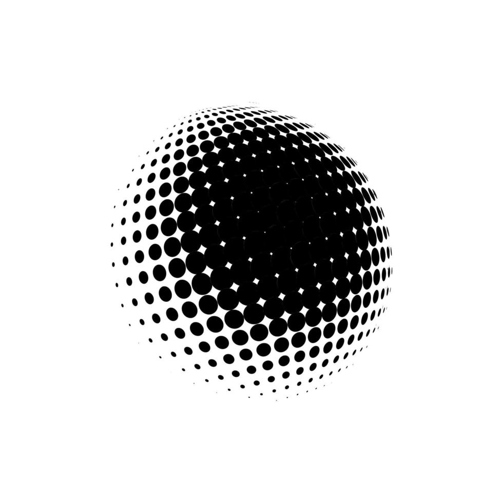 ilustración de vector punteado de esfera de semitono. logotipo de puntos de patrones de semitonos circulares. Ilustración de vector de globo.