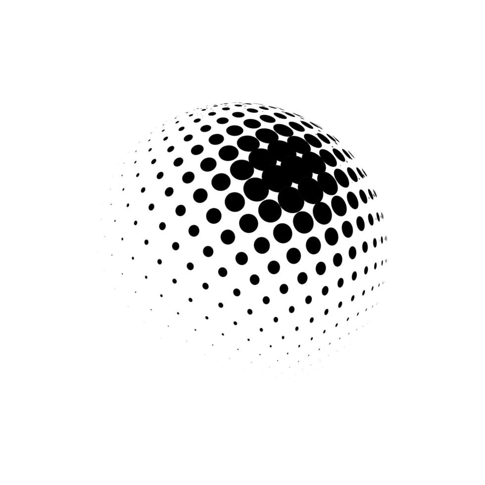 ilustración de vector punteado de esfera de semitono. logotipo de puntos de patrones de semitonos circulares. Ilustración de vector de globo.