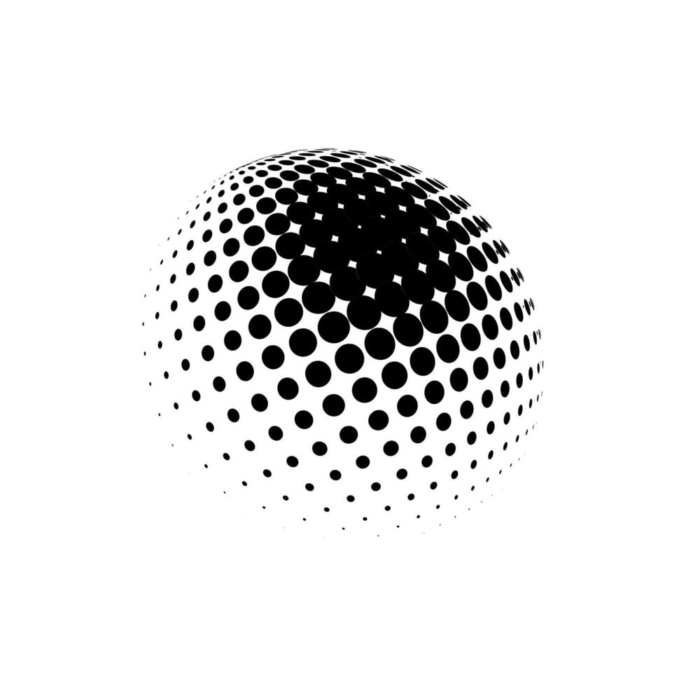 ilustración de vector punteado de esfera de semitono. logotipo de puntos de patrones de semitonos circulares. Ilustración de vector de globo.