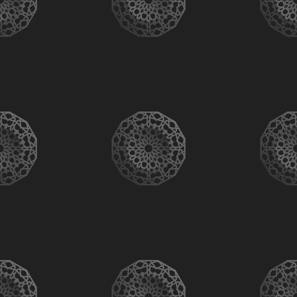 Seamless islamic pattern with radial ornament in moroccan style. Mettalic pattern on dark background. Abstract geometric ornament vector. vector