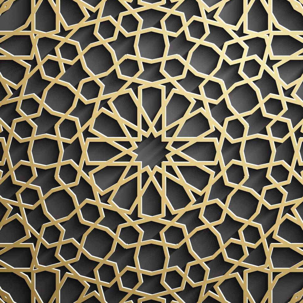 Gold islamic pattern on black background. Islamic ornament vector, persian motiff. vector