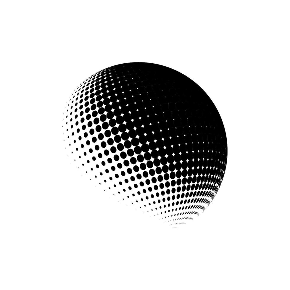 ilustración de vector punteado de esfera de semitono. logotipo de puntos de patrones de semitonos circulares. Ilustración de vector de globo.