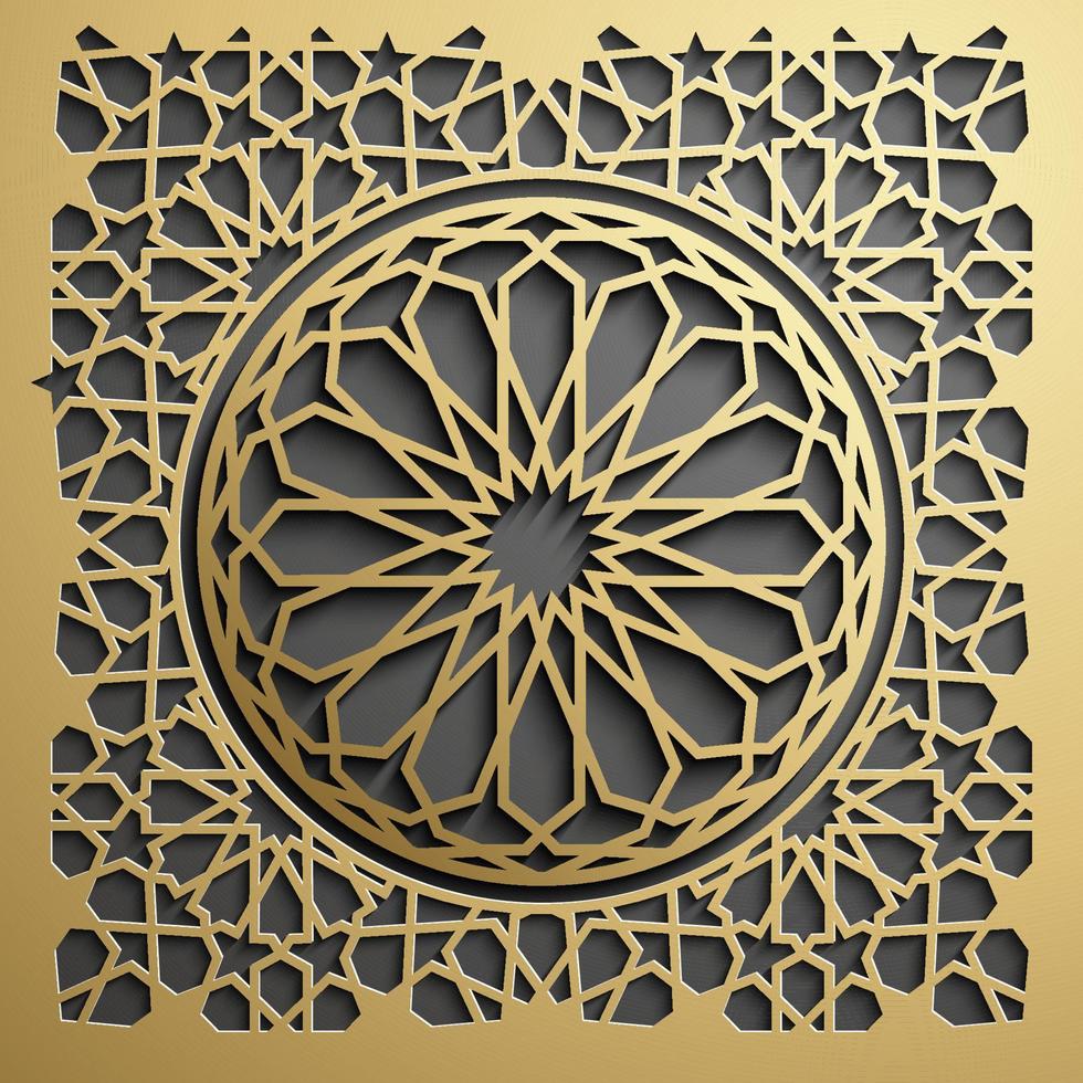 Ramadan Kareem greeting card. Circular islamic pattern, gold on black ornament. Elegant bright mandala. vector