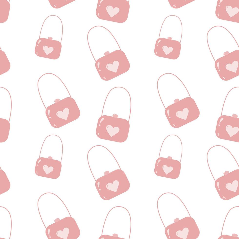 Endless pattern with womens stylized handbag in mute pink shads. Isolate. Vector repeat texture