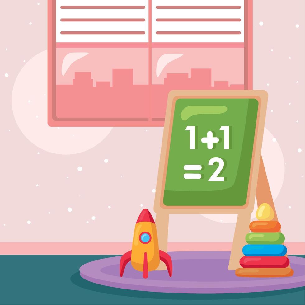 chalkboard and rocket with rings vector