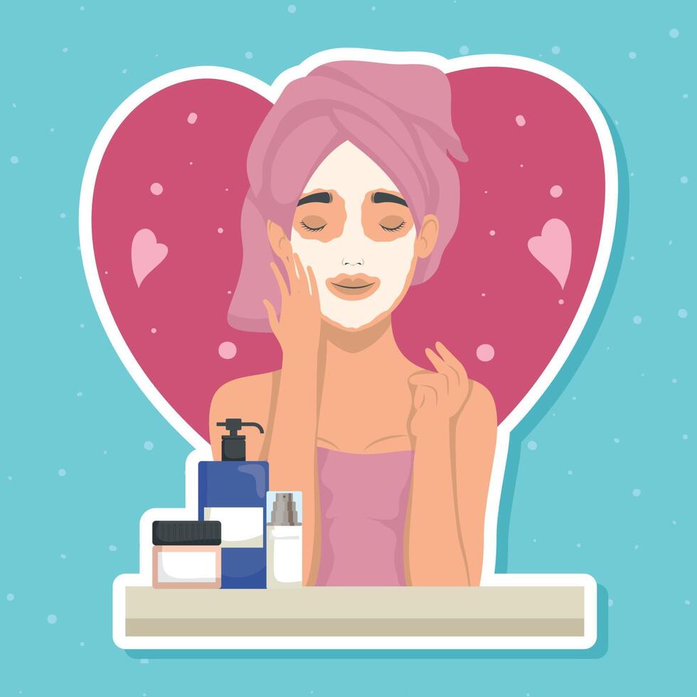 woman with mask and heart vector