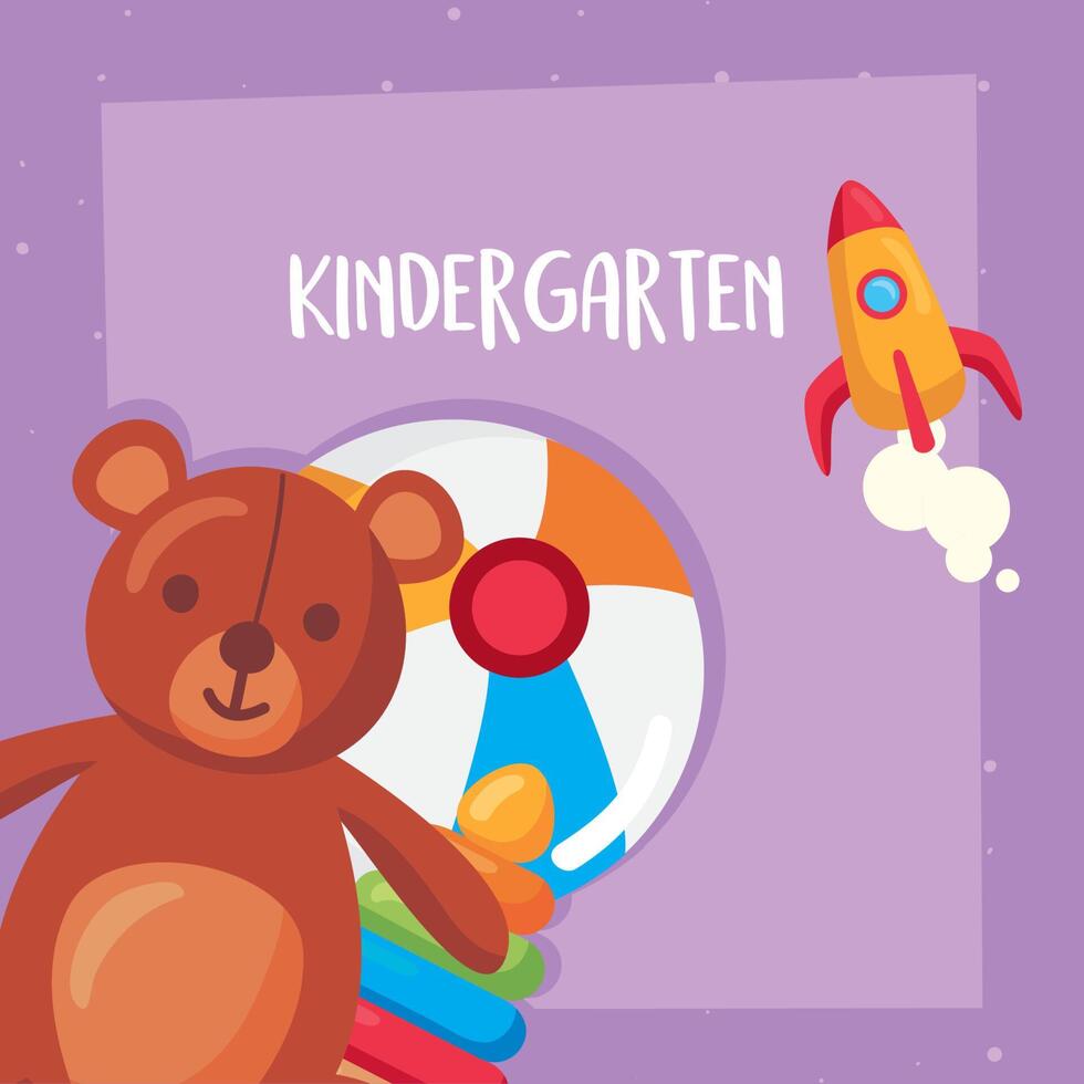 kindergarten lettering with toys vector