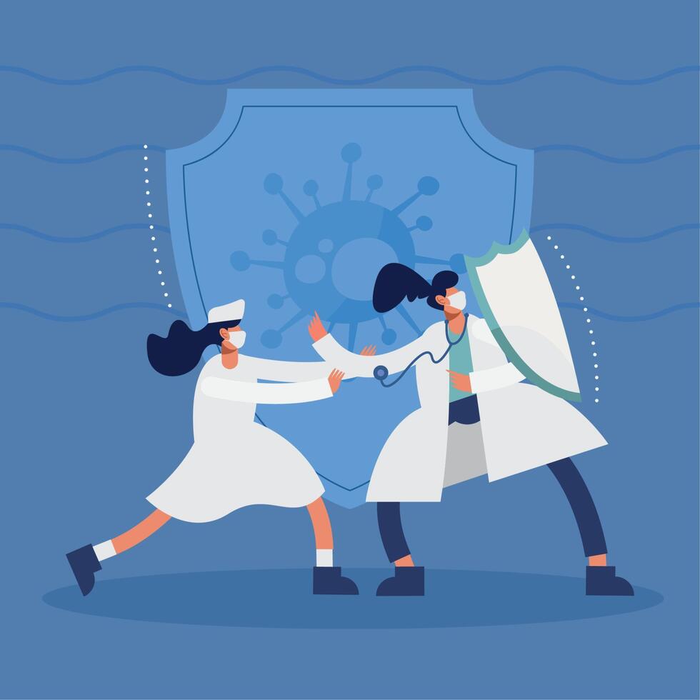 female doctors fighting with covid19 vector