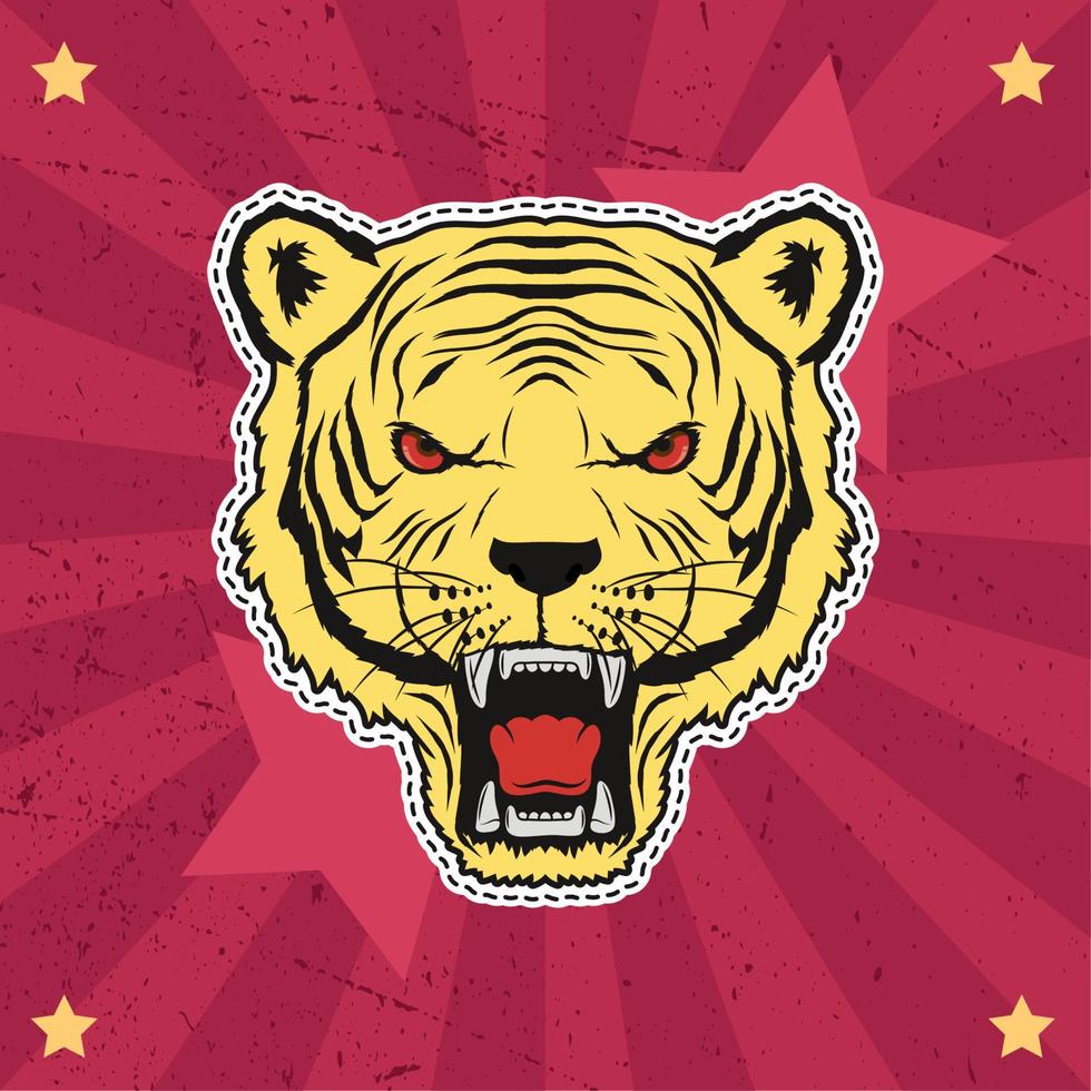 yellow tiger head patch vector