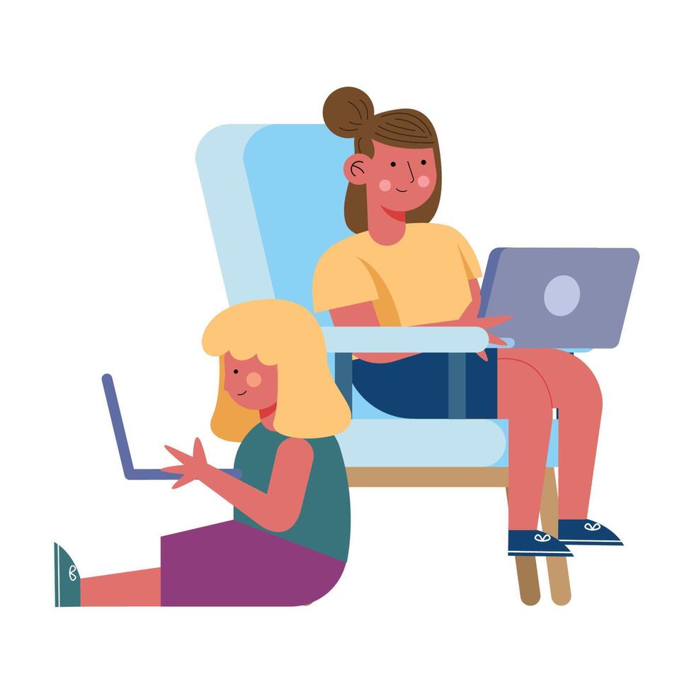 chicas usando laptops elearning vector