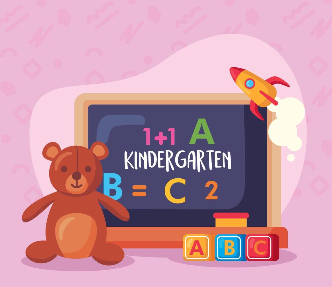 kindergarten lettering with chalkboard vector