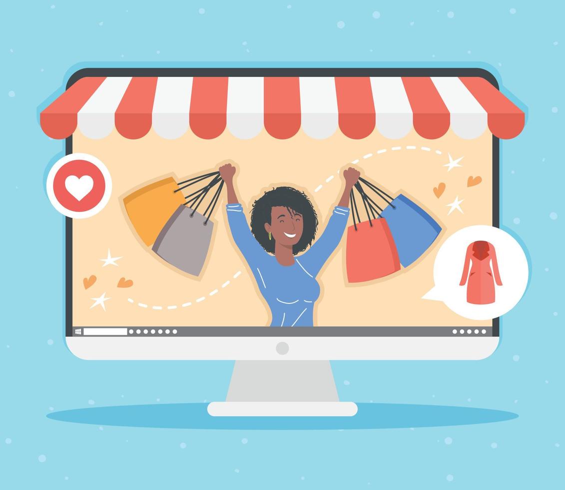 afro woman shopping online vector