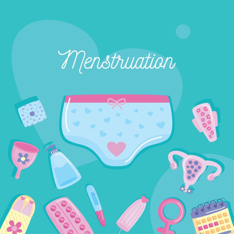 menstruation lettering with items vector