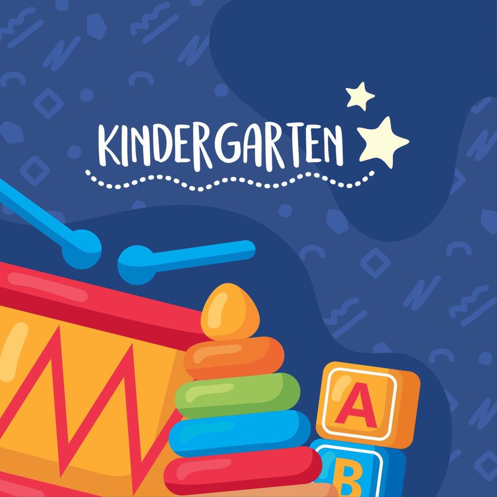 kindergarten lettering and toys vector