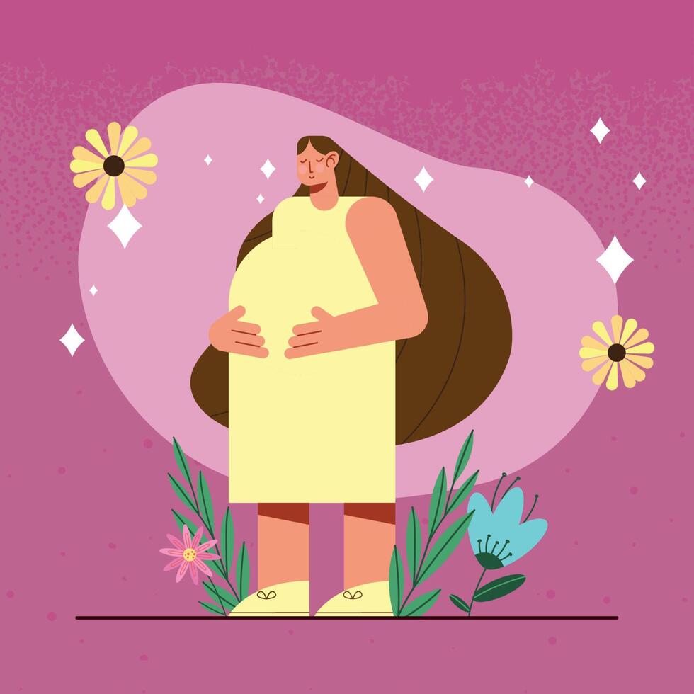 pregnancy woman in the garden vector