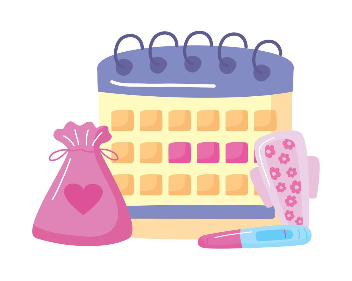 menstruation calendar with pregnancy test vector