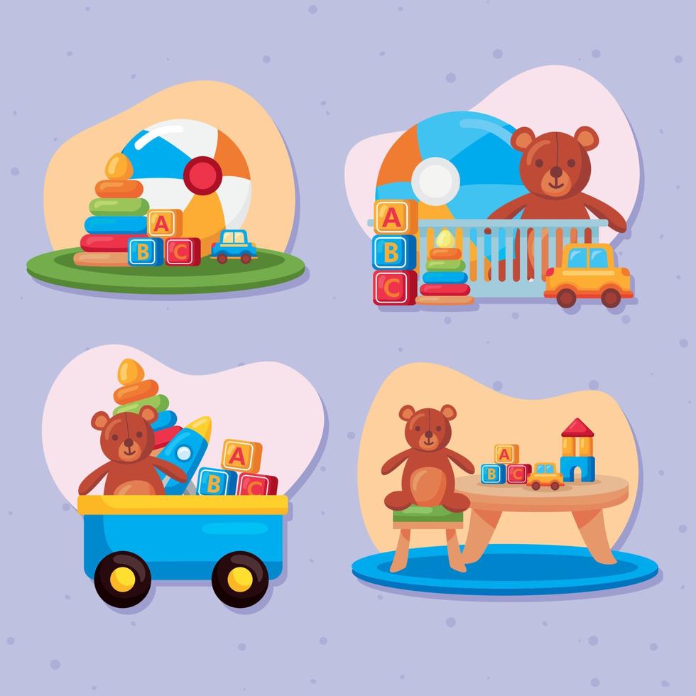 four groups of toys vector
