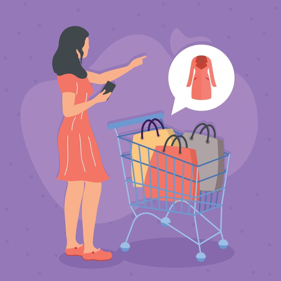 woman with shopping cart vector