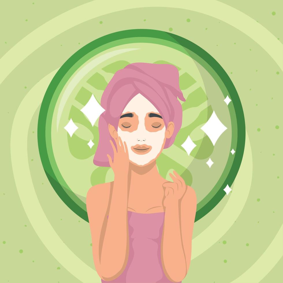 woman with mask and cucumber vector