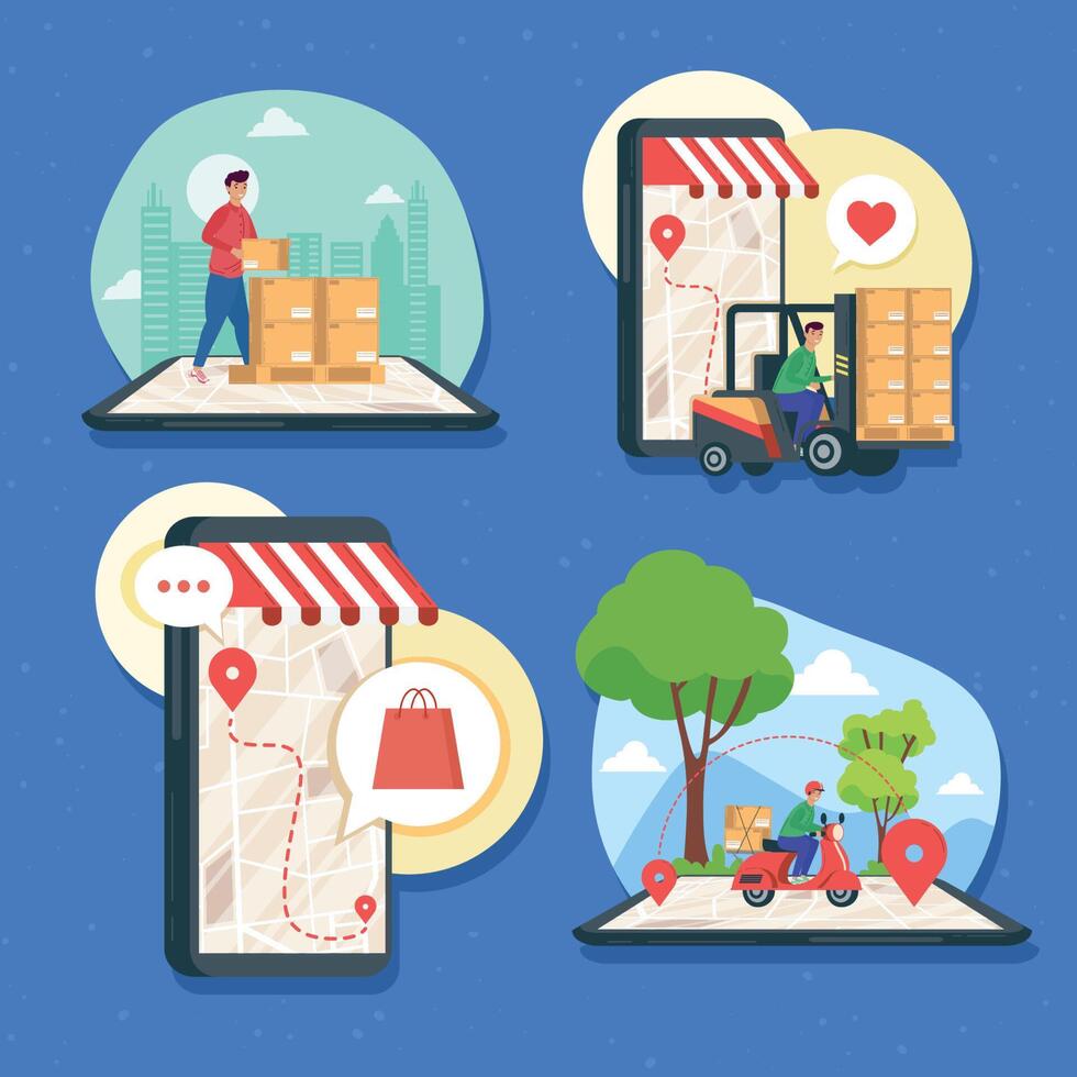 four delivery online services vector