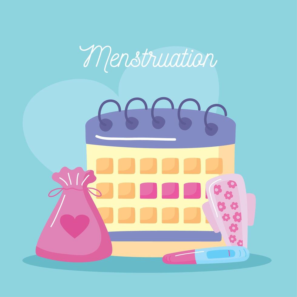 letras de menstruación con calendario vector