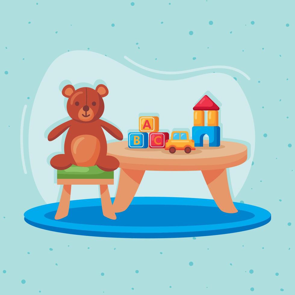 kindergarten table with toys vector