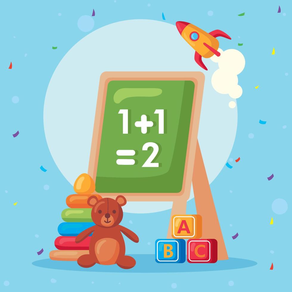 chalkboard and rings with toys vector