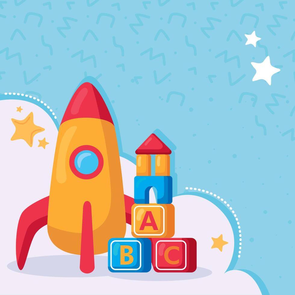 blocks and rocket toys vector