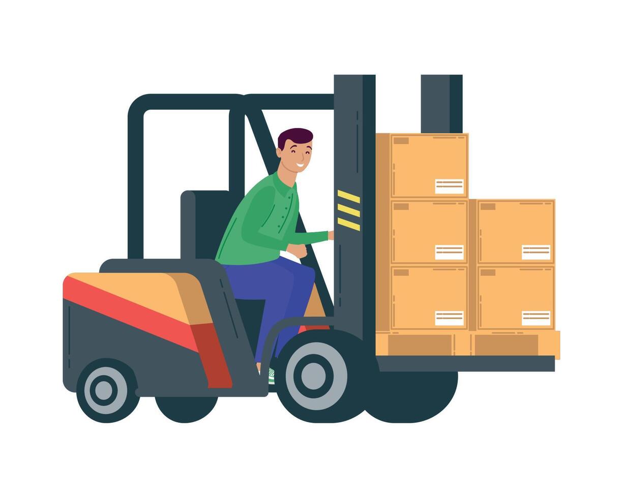 man driving forlift with boxes vector