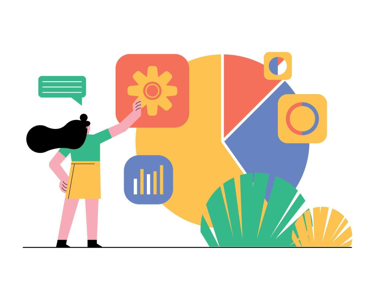 Innovative woman with statistics pie vector