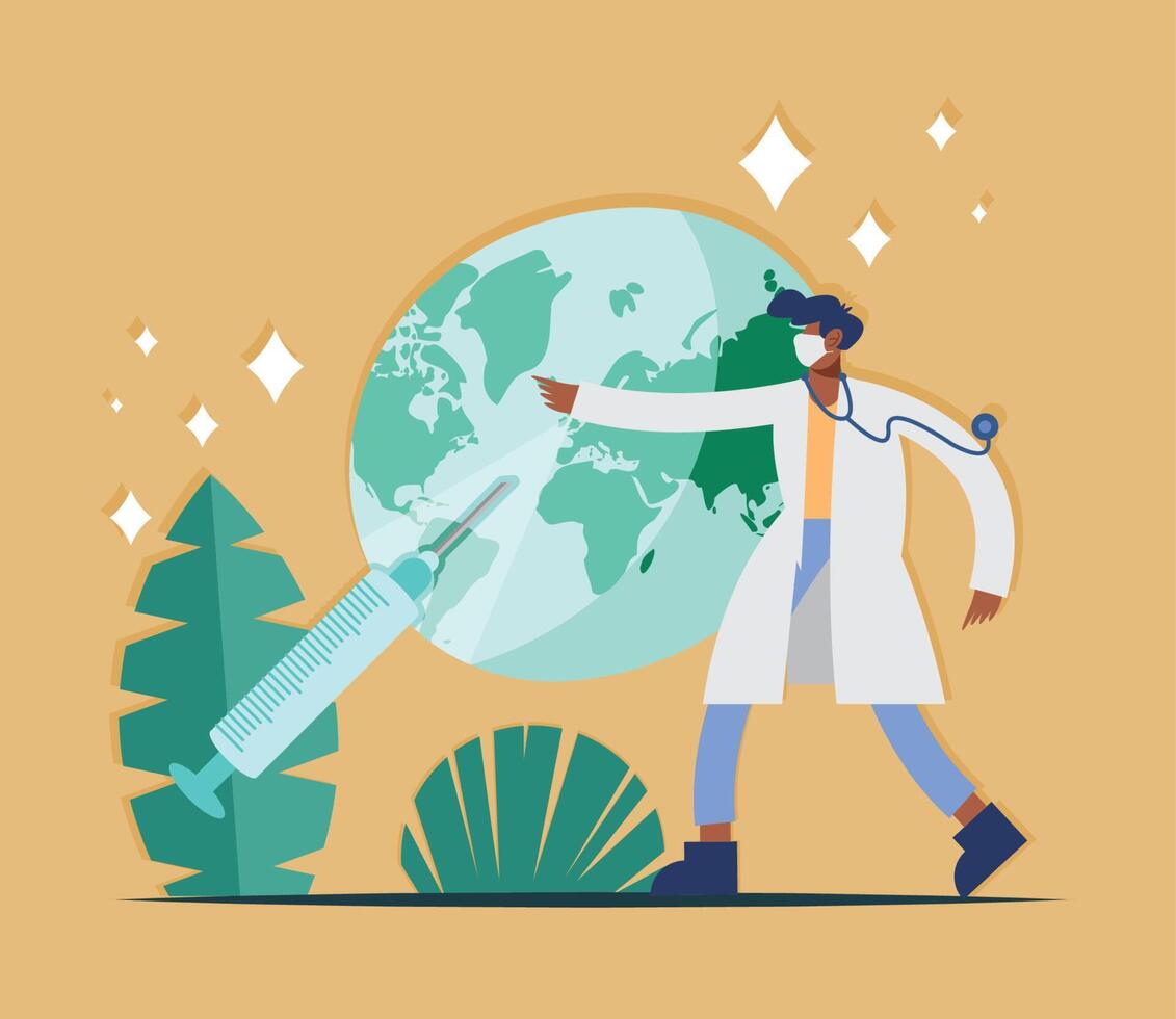doctor vaccinating the earth vector
