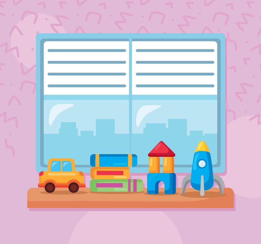 kindergarten toys in window vector