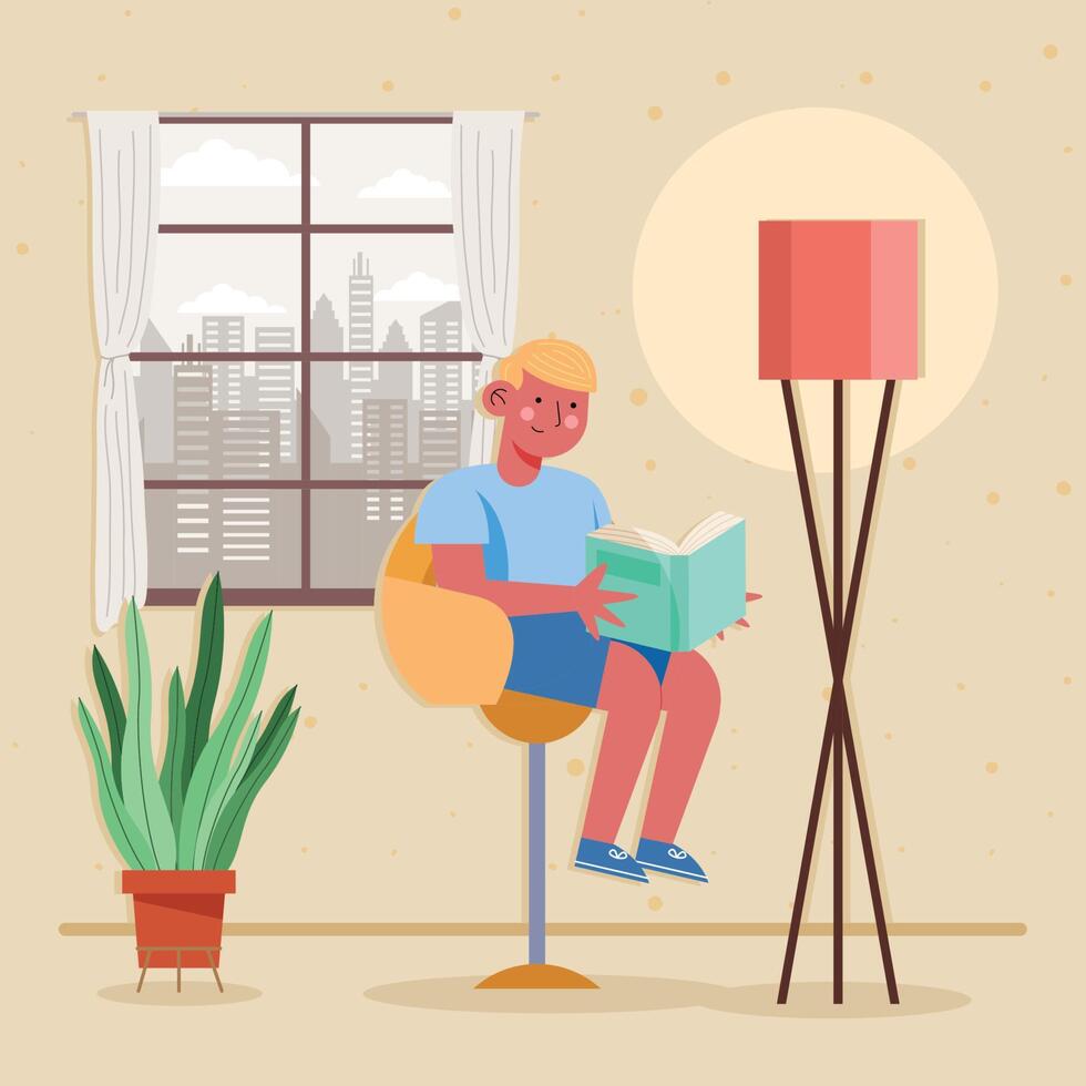 little boy reading book vector