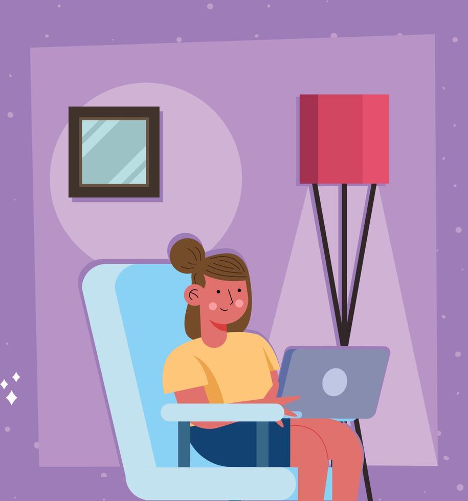 girl using laptop in sofa vector