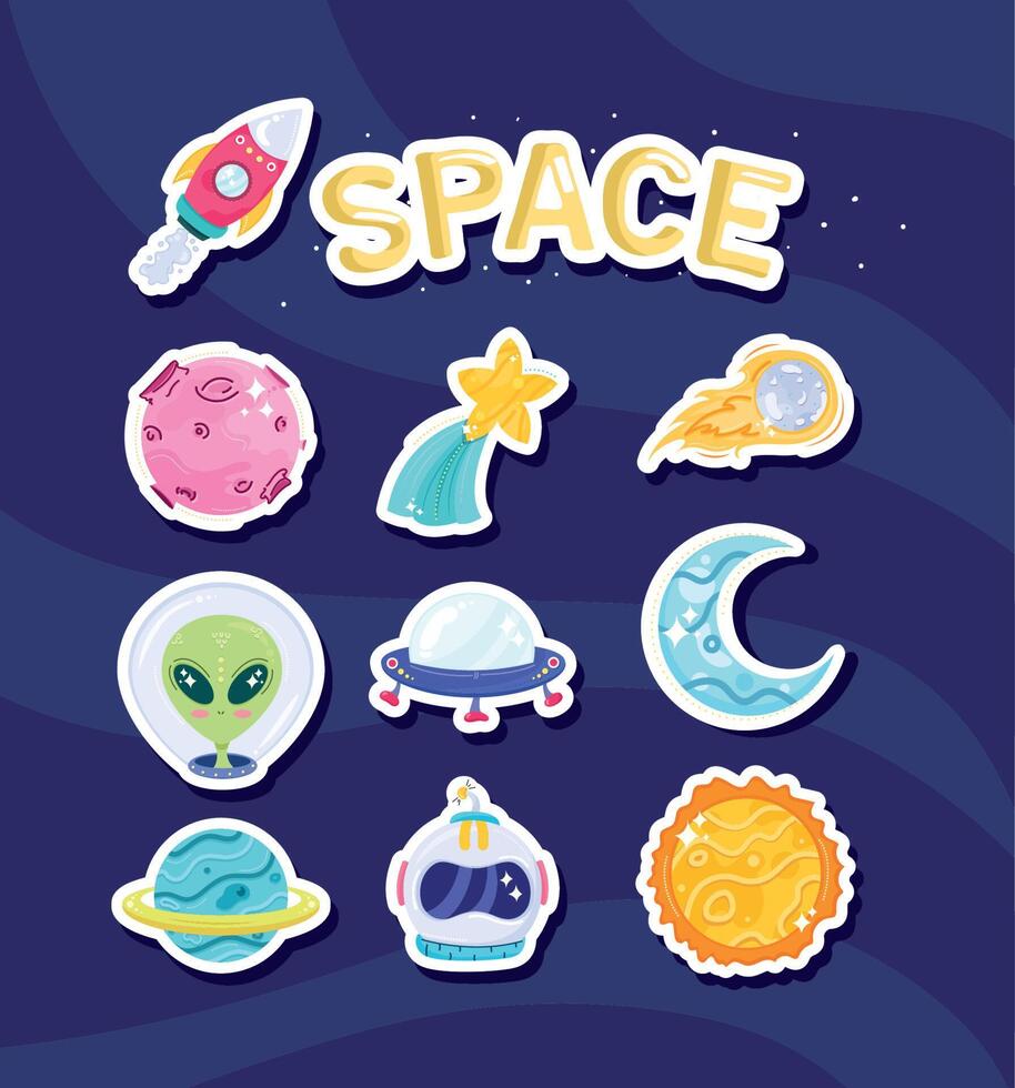 space lettering and ten icons vector