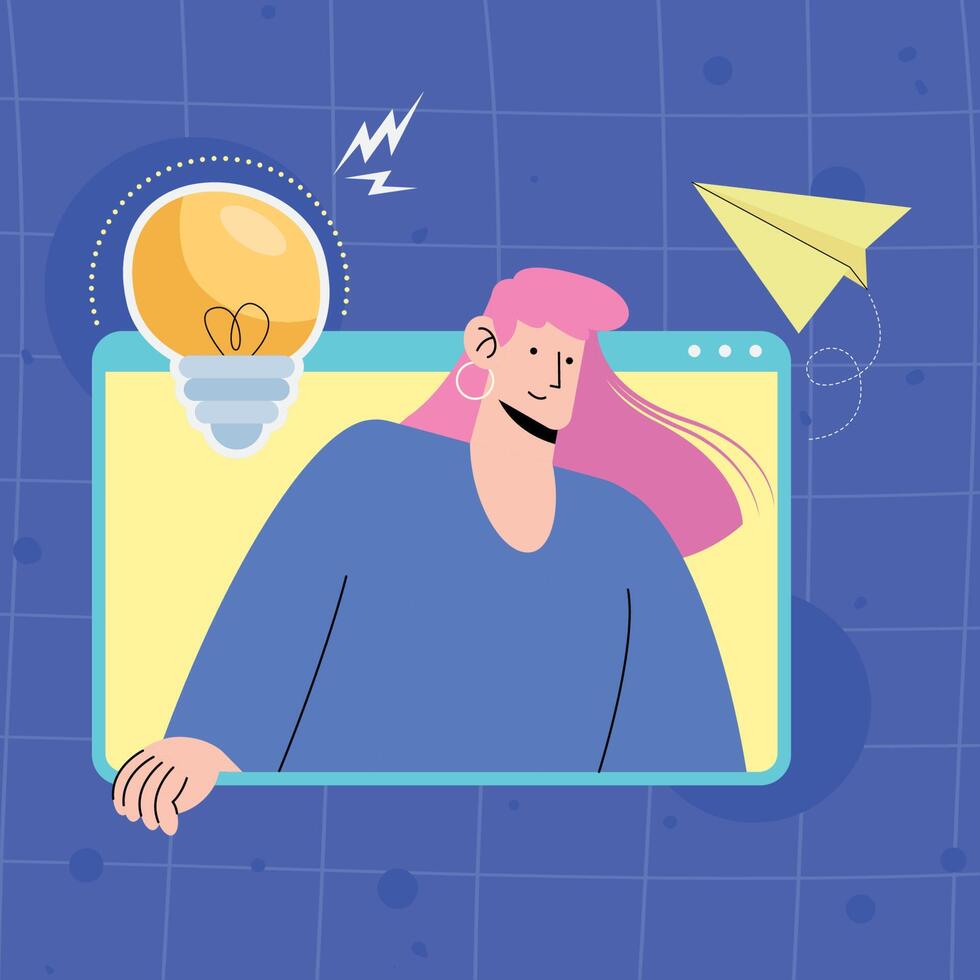 woman in webpage template vector
