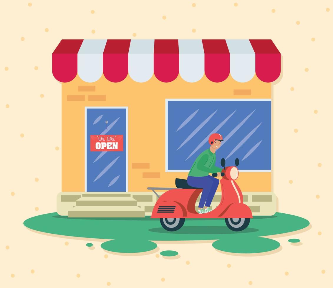 courier in motorcycle delivery vector