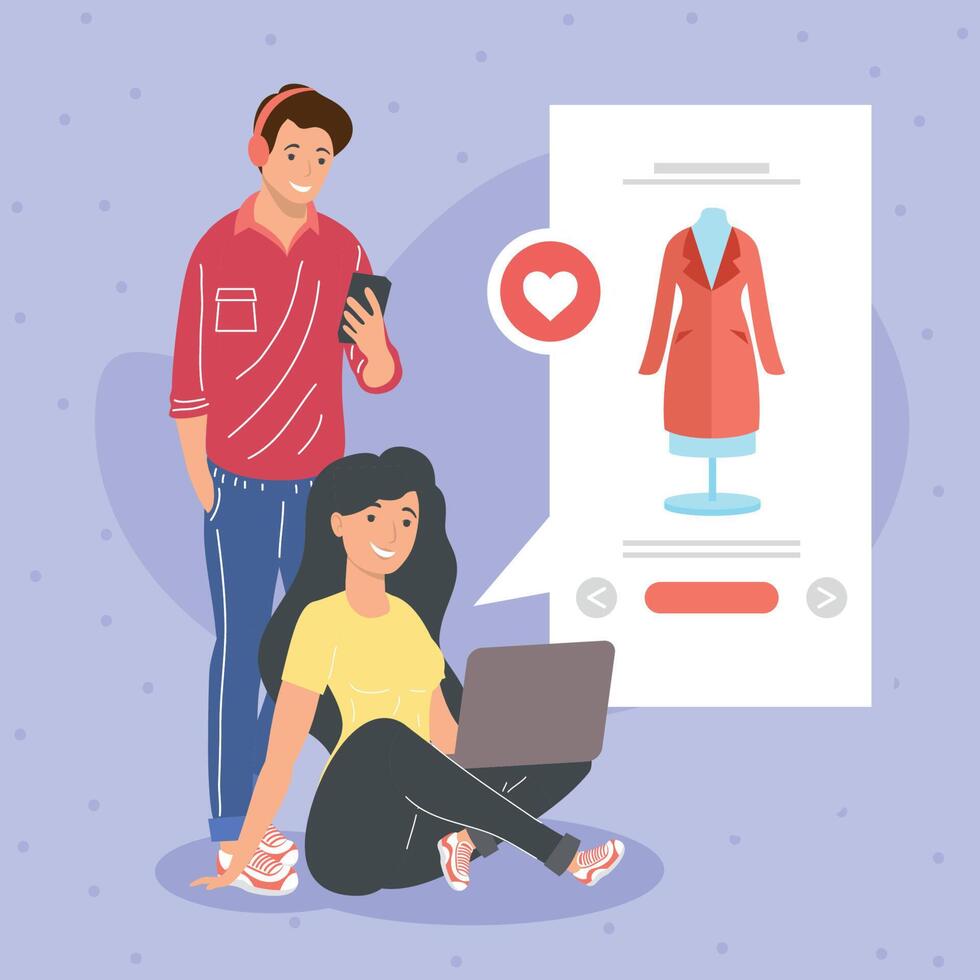 couple in shopping online vector