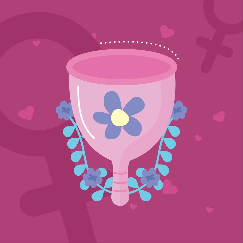 menstrual cup with flowers vector