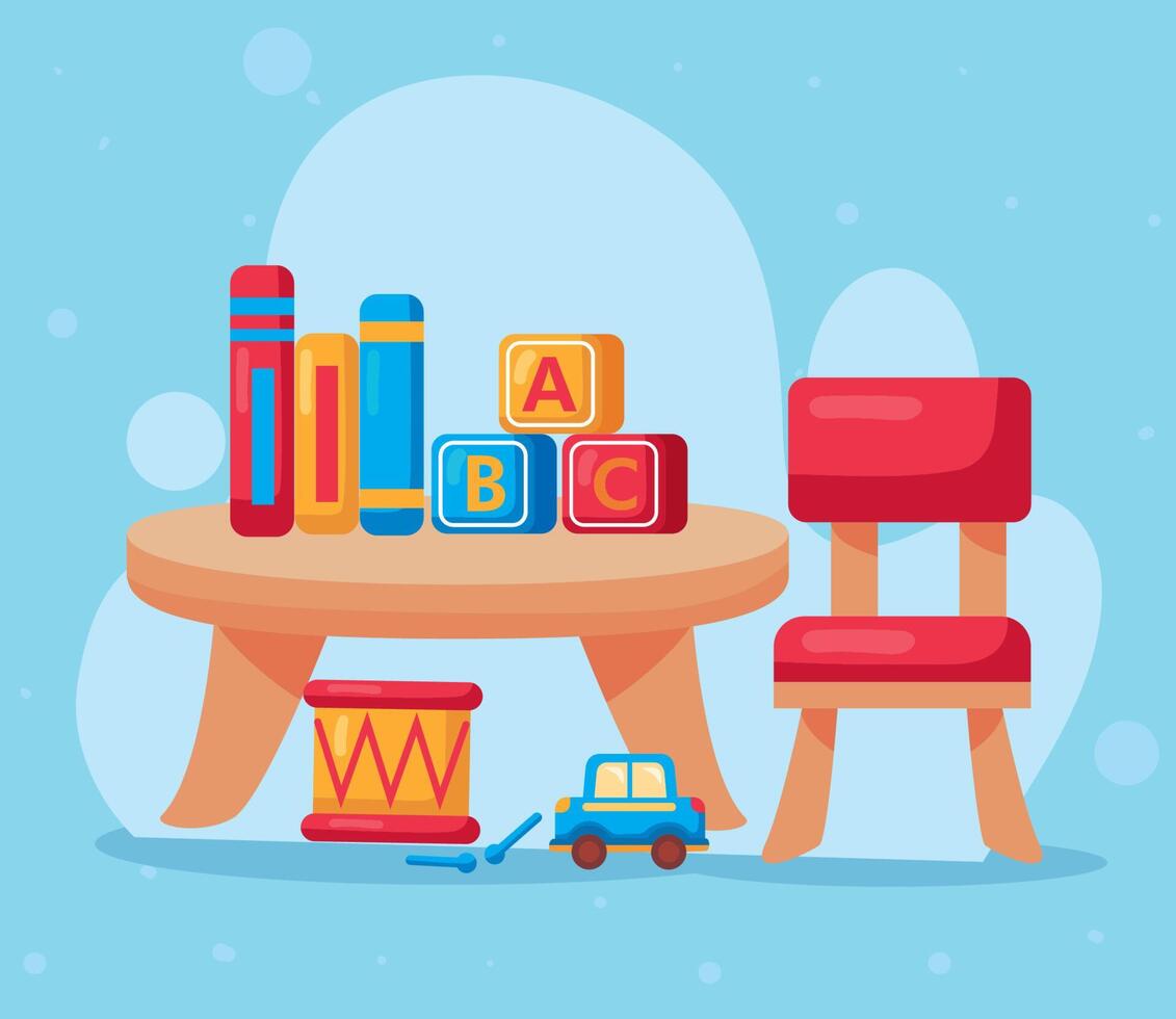 kindergarten table with chair vector