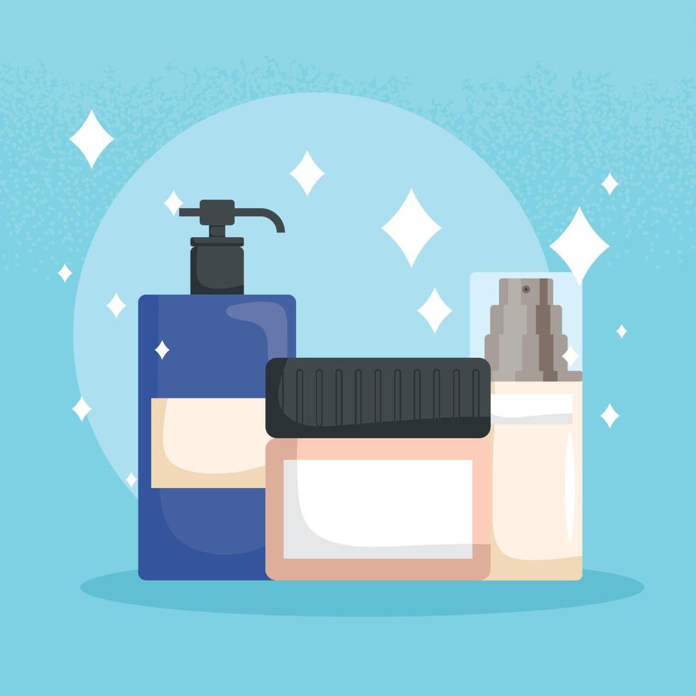 tres productos cosméticos vector