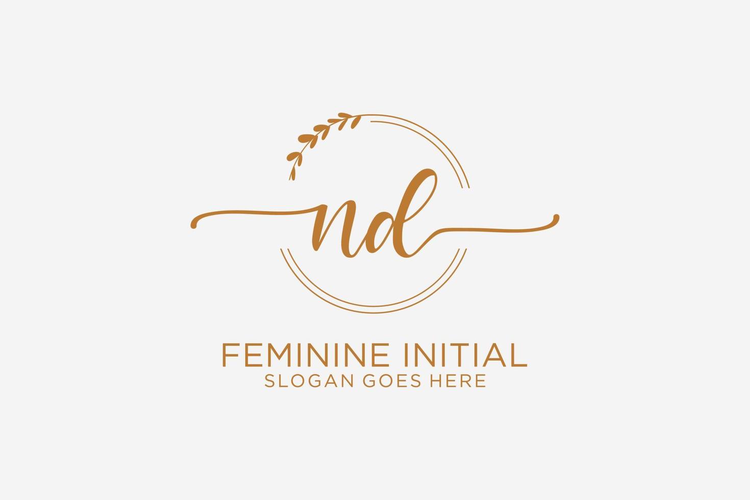 Initial ND beauty monogram and elegant logo design handwriting logo of initial signature, wedding, fashion, floral and botanical with creative template. vector