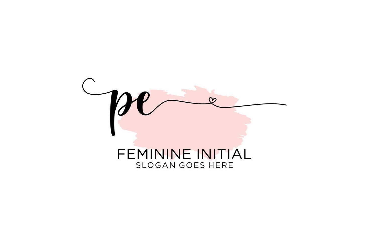 Initial PE beauty monogram and elegant logo design handwriting logo of initial signature, wedding, fashion, floral and botanical with creative template. vector